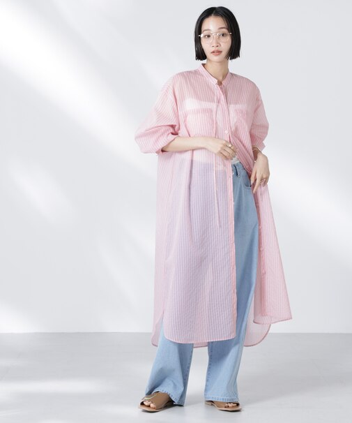 シアーストライプシャツワンピース