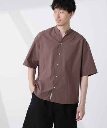 「大人のワイドシャツ」バンドカラー 半袖
