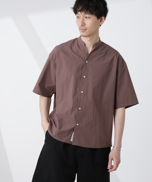 「大人のワイドシャツ」バンドカラー 半袖