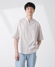 「大人のワイドシャツ」バンドカラー 半袖