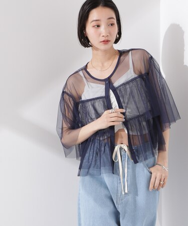 チュールティアードブラウス