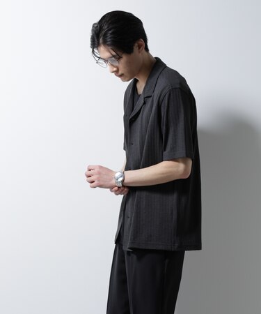 「Damerino」 ヘリンボン オープンカラーシャツ 半袖