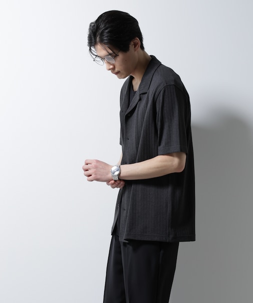 「Damerino」 ヘリンボン オープンカラーシャツ 半袖