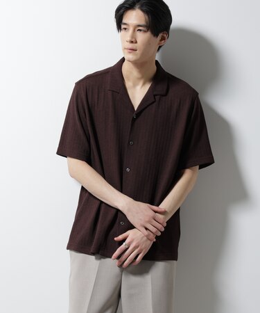 「Damerino」 ヘリンボン オープンカラーシャツ 半袖