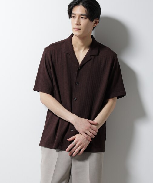 「Damerino」 ヘリンボン オープンカラーシャツ 半袖