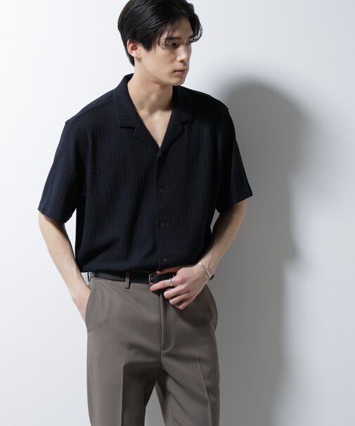 「Damerino」 ヘリンボン オープンカラーシャツ 半袖