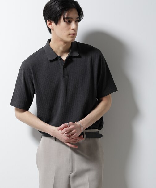 ｢Damerino｣ヘリンボンポロシャツ／防シワ・吸水速乾・UVカット