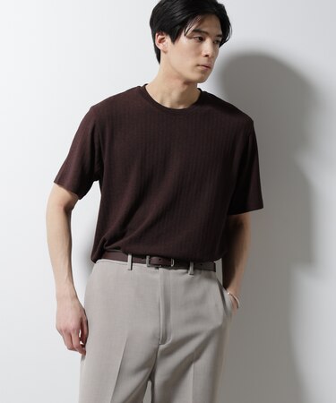 ｢Damerino｣ヘリンボンクルーネックTシャツ／防シワ・吸水速乾・UVカット