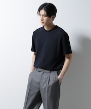 ｢Damerino｣ヘリンボンクルーネックTシャツ／防シワ・吸水速乾・UVカット