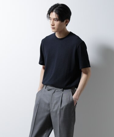 「Damerino」ヘリンボンクルーネックTシャツ/防シワ・吸水速乾・UVカット