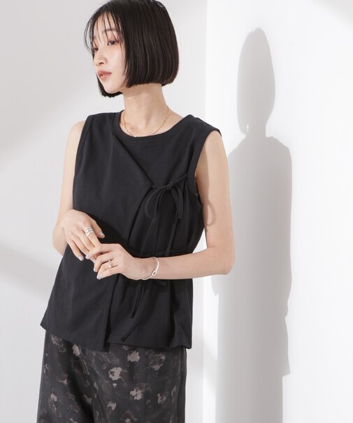ドライタッチ天竺リボン結びディティールトップス