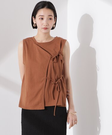 ドライタッチ天竺リボン結びディティールトップス