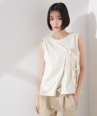 ドライタッチ天竺リボン結びディティールトップス