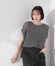 ラメメッシュノースリーブニット (セットアップ可)