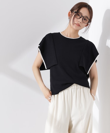 スクエアスリーブバイカラーニット