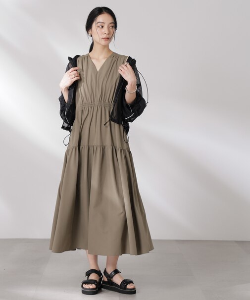 MINOTECH(R)Vネックギャザーティアードワンピース