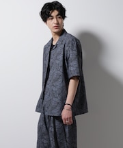 ボタニカルパターンサッカーシャツ 半袖(セットアップ可)