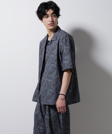 ボタニカルパターンサッカーシャツ 半袖(セットアップ可)