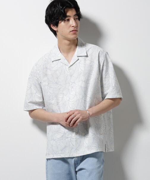 ボタニカルパターンサッカーシャツ 半袖(セットアップ可)