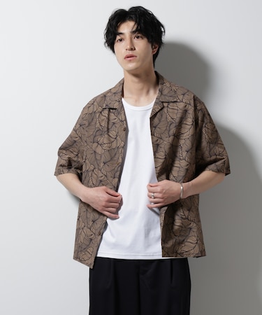 ボタニカルパターンサッカーシャツ 半袖(セットアップ可)