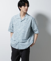 ボタニカルパターンサッカーシャツ 半袖(セットアップ可)