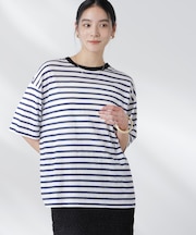 ボーダーシアーコットンTシャツ