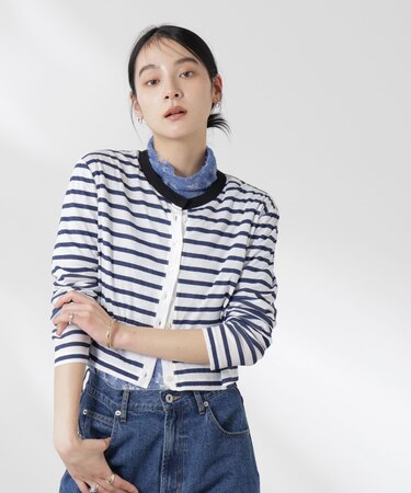 ボーダーシアーコットンカーディガン