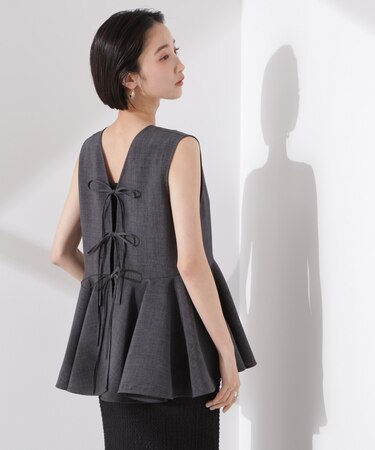 前後２wayリネンライクリボン結びジレブラウス（セットアップ可）