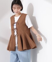 前後２wayリネンライクリボン結びジレブラウス（セットアップ可）