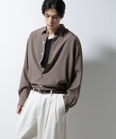 アセテートシアーギンガムチェックレギュラーカラーシャツ 長袖