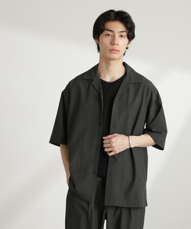 ストレッチワイドオープンカラーシャツ 半袖(セットアップ可)