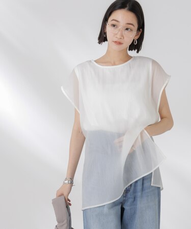 シアーレイヤードノースリーブカットトップス