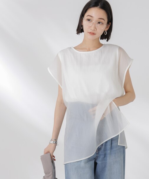 シアーレイヤードノースリーブカットトップス