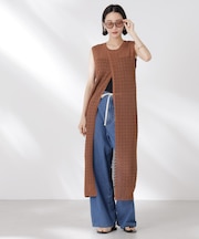 前後2wayダイヤ透かし柄ノースリーブニットワンピース