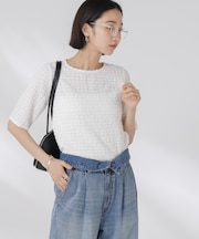 カットサッカークルーネックTシャツ