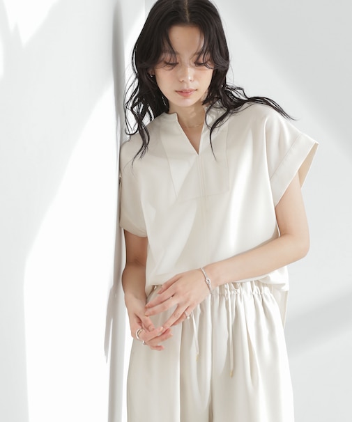 メランジドライ スキッパータックブラウス(セットアップ可)