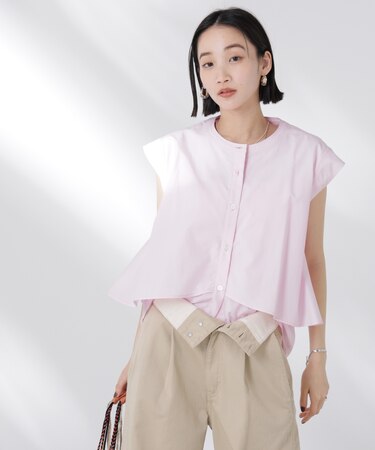 フロントフレアケープカラーノースリーブシャツ