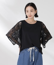 レーススクエアスリーブカットトップス