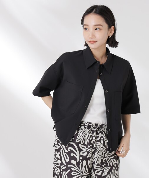 ドロストリボンヘムクロップドサッカーシャツ(セットアップ可)