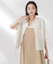 ドロストリボンヘムクロップドサッカーシャツ(セットアップ可)