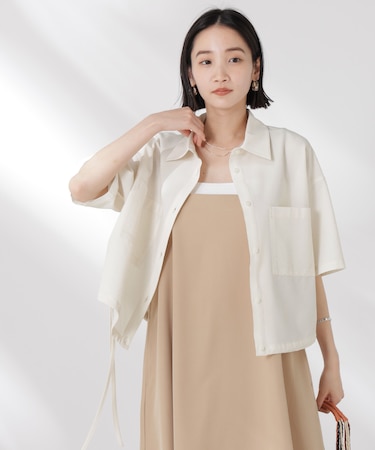 ドロストリボンヘムクロップドサッカーシャツ(セットアップ可)