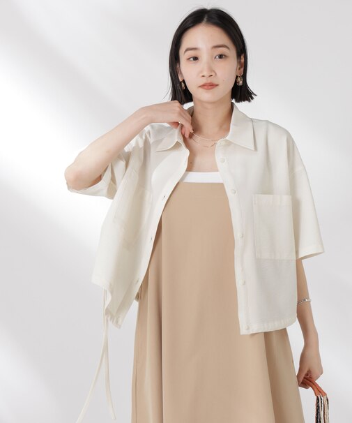 ドロストリボンヘムクロップドサッカーシャツ(セットアップ可)