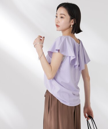 ラッフルカラーカットノースリーブトップス