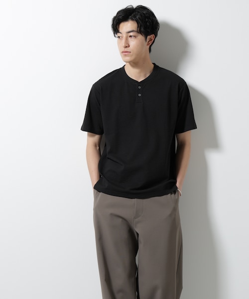 ジャージーサッカーヘンリーネックTシャツ 半袖｜ナノ・ユニバースの