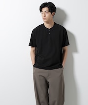 ジャージーサッカーヘンリーネックTシャツ 半袖