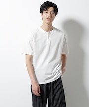 ジャージーサッカーヘンリーネックTシャツ 半袖