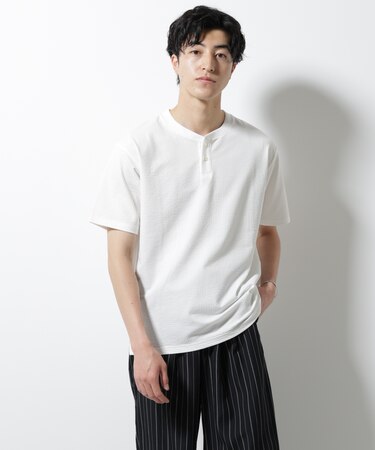 ジャージーサッカーヘンリーネックTシャツ 半袖