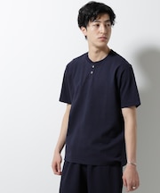 ジャージーサッカーヘンリーネックTシャツ 半袖