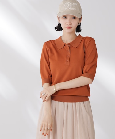 多機能強撚ポロニットトップス