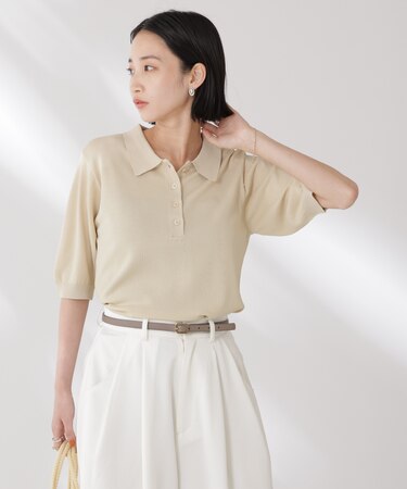 多機能強撚ポロニットトップス